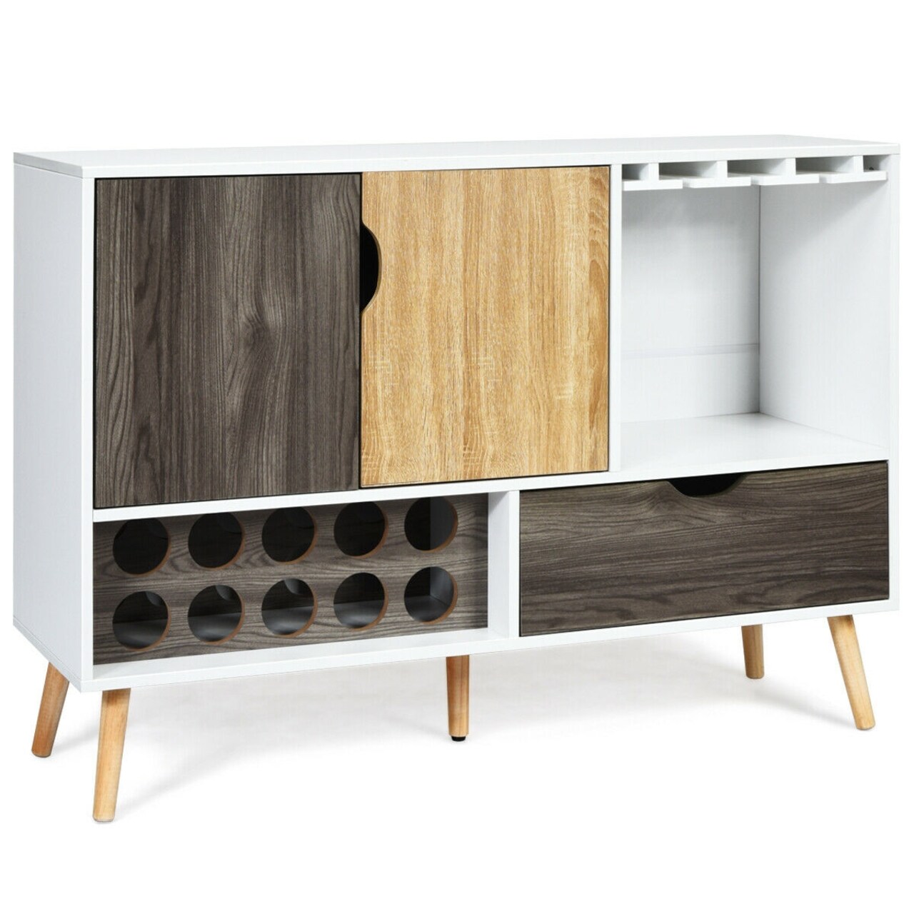 Mid Century Buffet Sideboard Wooden Storage Cabinet with Shelves